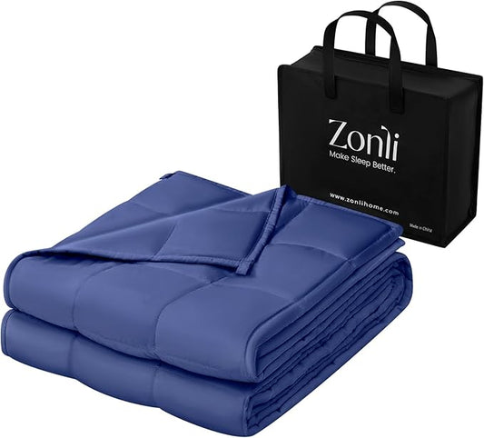 ZonLi Weighted Blanket for Adults (48"x72", 12lbs, Dusk Blue) Twin Size High Breathability Cooling Heavy Blanket, Soft Material with Premium Glass Beads, All-Season, Easy Care