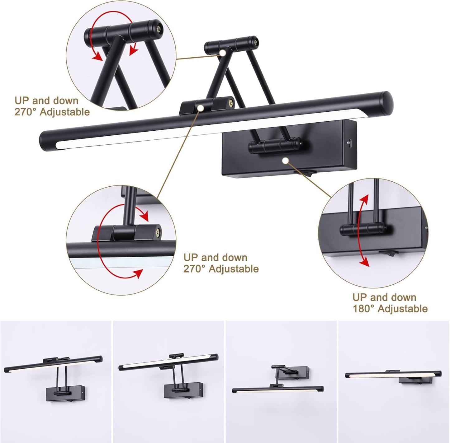 Battery Operated Picture Light with Remote 16” Black Art Light for Painting Dimmable & Timer Wireless Gallery Lights 3CCT Frame lighting Rechargeable Wall Lights for Artwork Potrait Dartboard