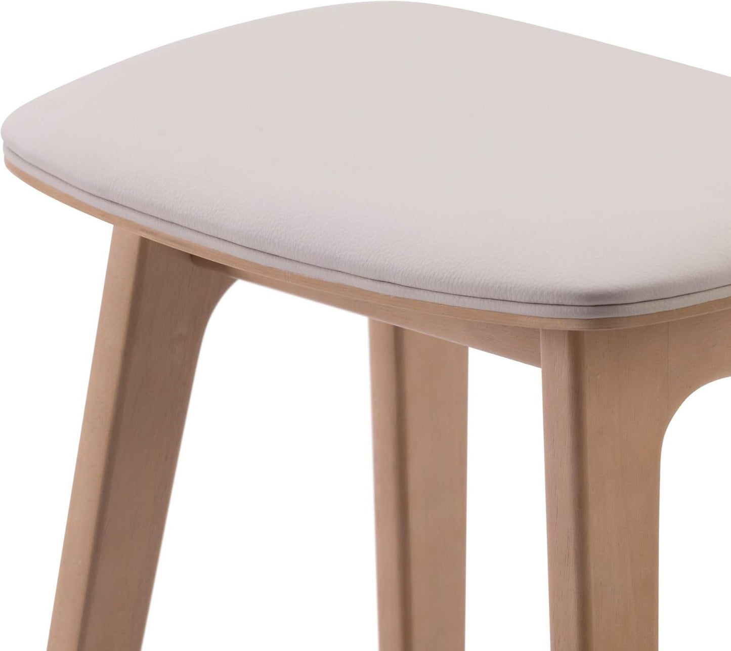 Plank+Beam Beryl Counter Height Stool - Mid-Century Modern Rubberwood Bar Stool with Faux Leather Seat, Metal Footrest, Easy Assembly, Blonde/Sesame