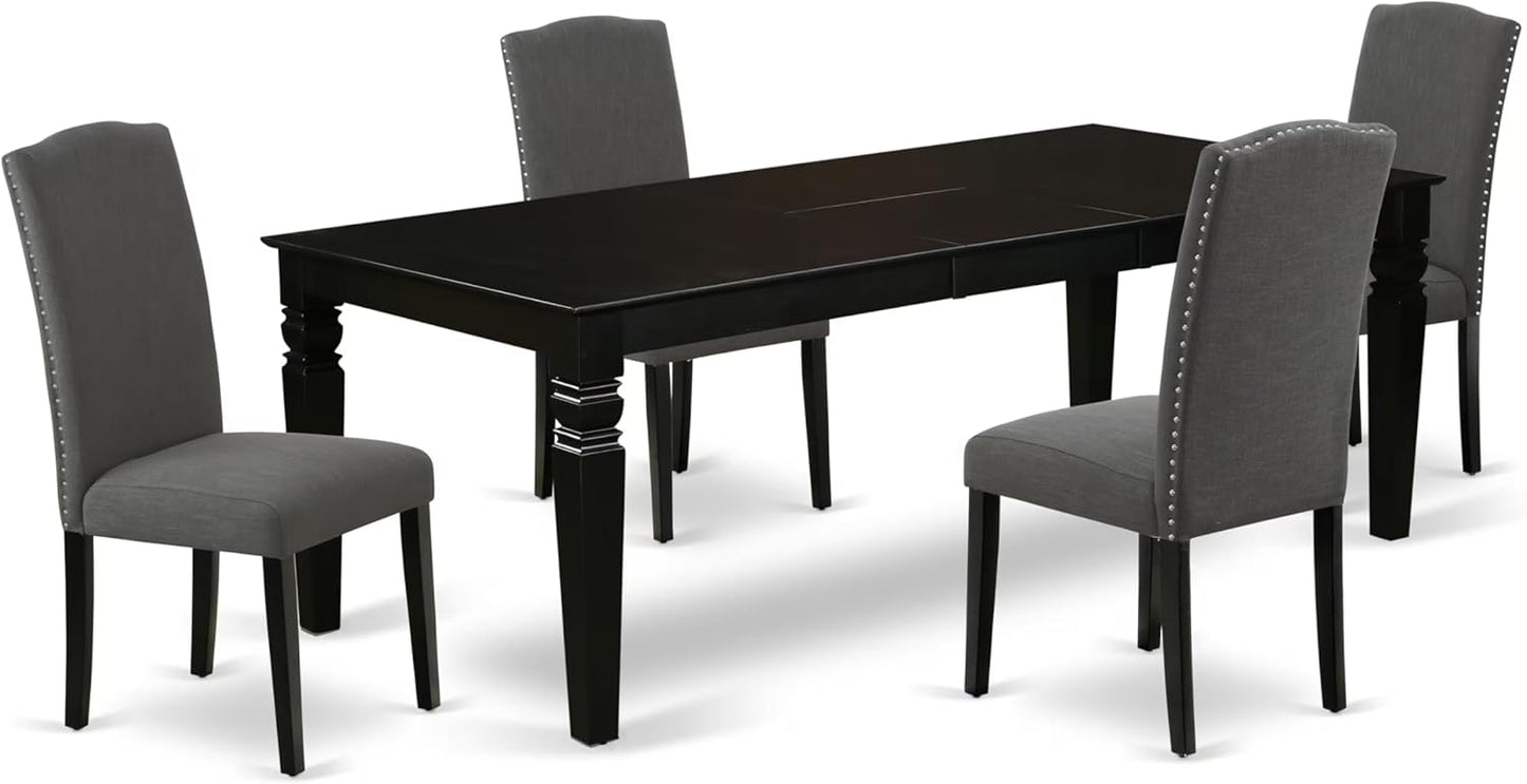 East West Furniture LGEN5-BLK-20 5 Piece Dinette Set Includes a Rectangle Dining Room Table with Butterfly Leaf and 4 Dark Gotham Linen Fabric Upholstered Chairs, 42x84 Inch, Black