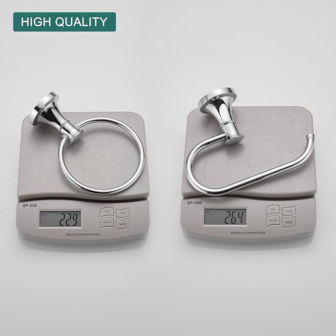 Hoimpro Polished Chrome Towel Ring Toilet Paper Holder Set, 2 PCS Wall Mounted Bathroom Hardware Fixture Toilet Roll Tissue Holder, Hand Towel Bar Towel Rack Bathroom Accessories Set