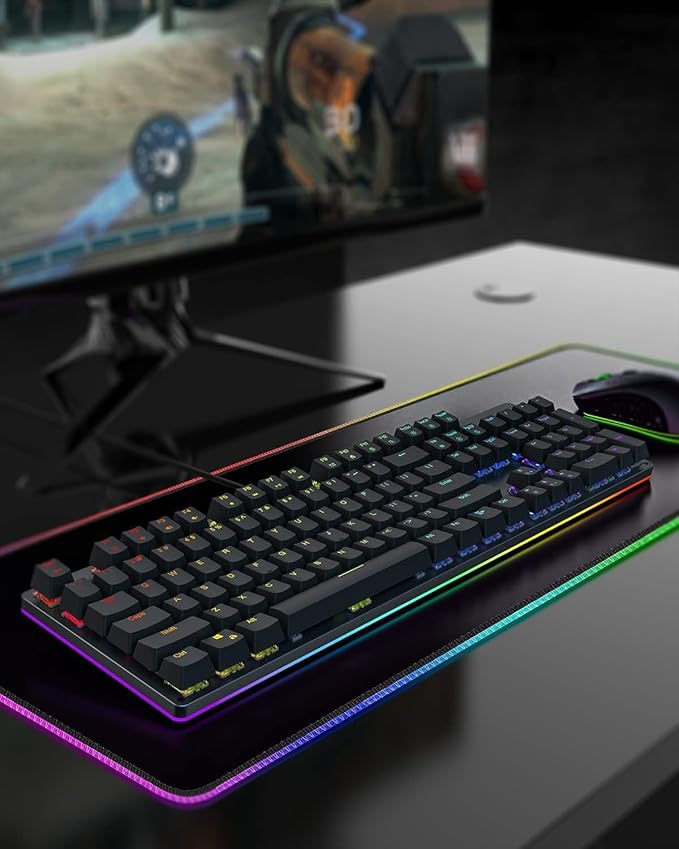 Black Shark RGB Mechanical Gaming Keyboard LED Backlit Wired Keyboard with Red Switches, Fully Programmable, Anti-Ghosting 104 Keys for Desktop PC, Sixgill K2