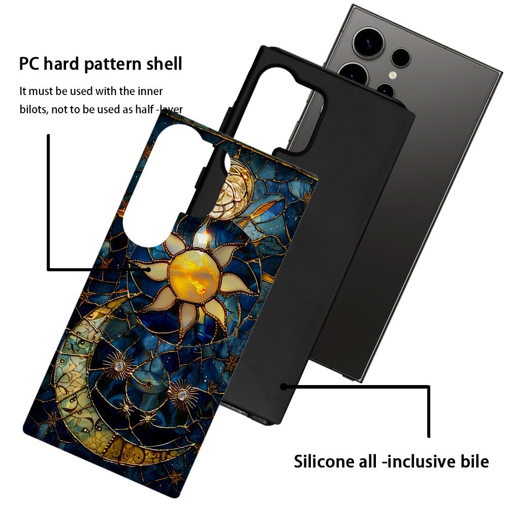 Tnxee Case For Samsung Galaxy S25 Ultra,Sun Moon Celestial Glass Phone Case Drop Resistant Frosted 2 In 1 Solid Dual-Layer Cover
