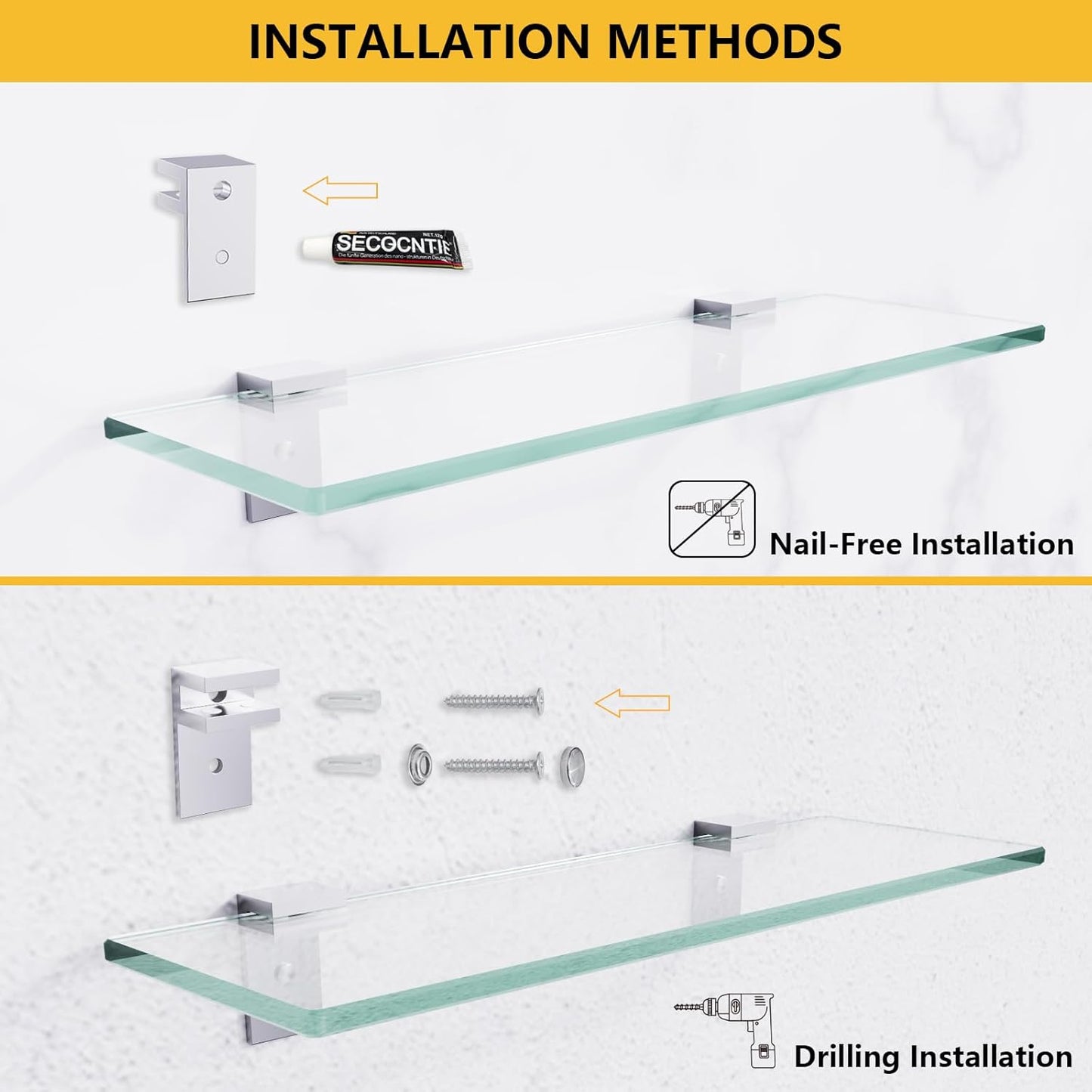 Shower Caddy, 100% Rustproof Shower Shelves for Inside Shower, No Drilling Bathroom Organizers and Storage, 2 Pack Large Capacity Bathroom Shelves for Kitchen & Home Decor