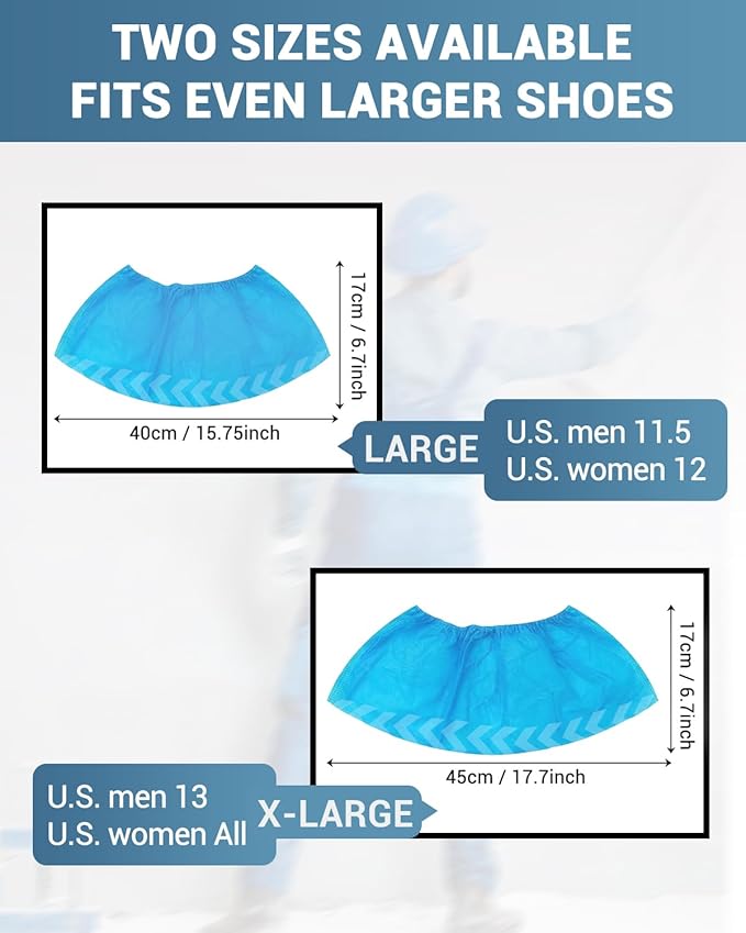 X-Large 200 Count Shoe Covers Disposable Non-Slip, Premium Cloth Boot Covers, Slip-resistant, Durable, Breathable, Non-toxic, Recyclable, Stretchable Fits Up to Size 13 US Men - Blue