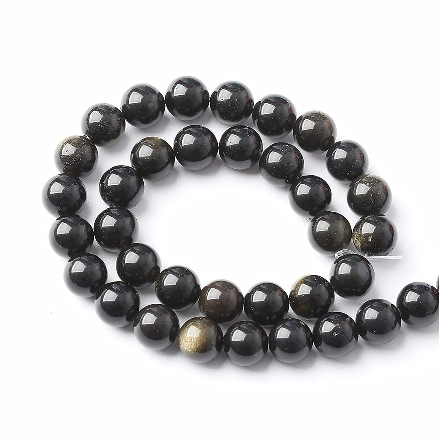 AAA Natural Gold Obsidian Gemstone Beads Energy Healing Power Stones Round Loose Beads for Jewelry Making, DIY Bracelet Necklace 8mm 46pcs