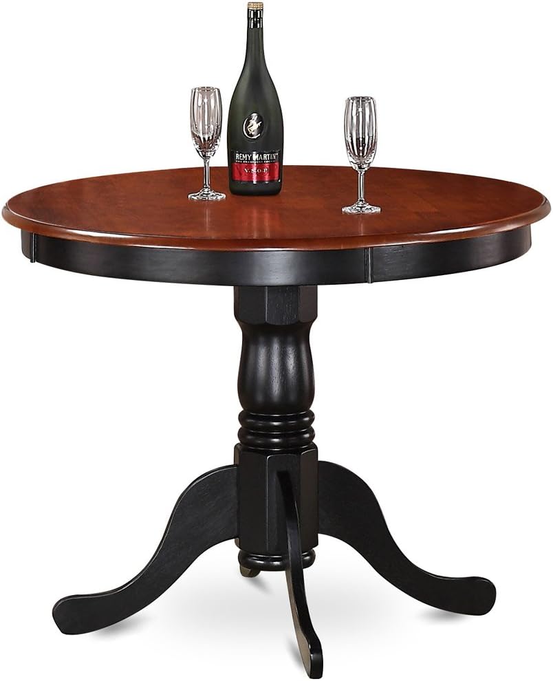 East West Furniture ANAV3-BLK-LC 3 Piece Dining Room Furniture Set Contains a Round Kitchen Table with Pedestal and 2 Faux Leather Upholstered Dining Chairs, 36x36 Inch, Black & Cherry
