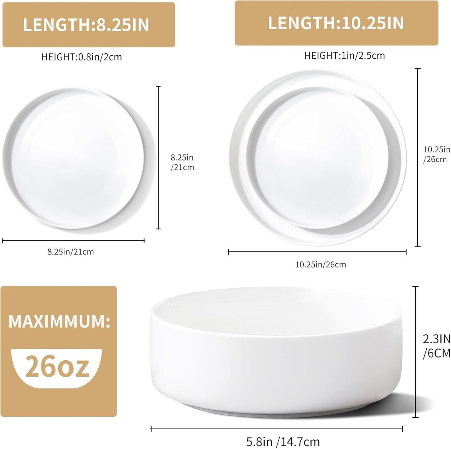 Plates and Bowls Sets,12 Pieces Porcelain Dinnerware Sets, White Ceramic Dishes Set for 4, Dishware Sets, Microwave and Dishwasher Safe, Scratch Resistant, Dining Ware Service for 4