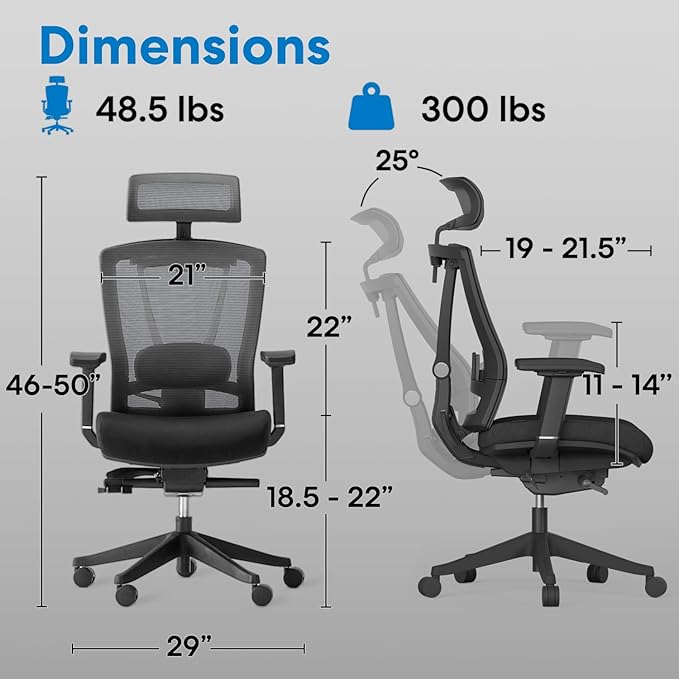 Autonomous ErgoChair Pro Ergonomic Office Chair Foam Grey Adjustable Lumbar Support, Rolling Swivel - Home Office Desk Chairs with Wheels and Arms - Ergonomic Desk Chair Comfy for Gaming & Long Hours