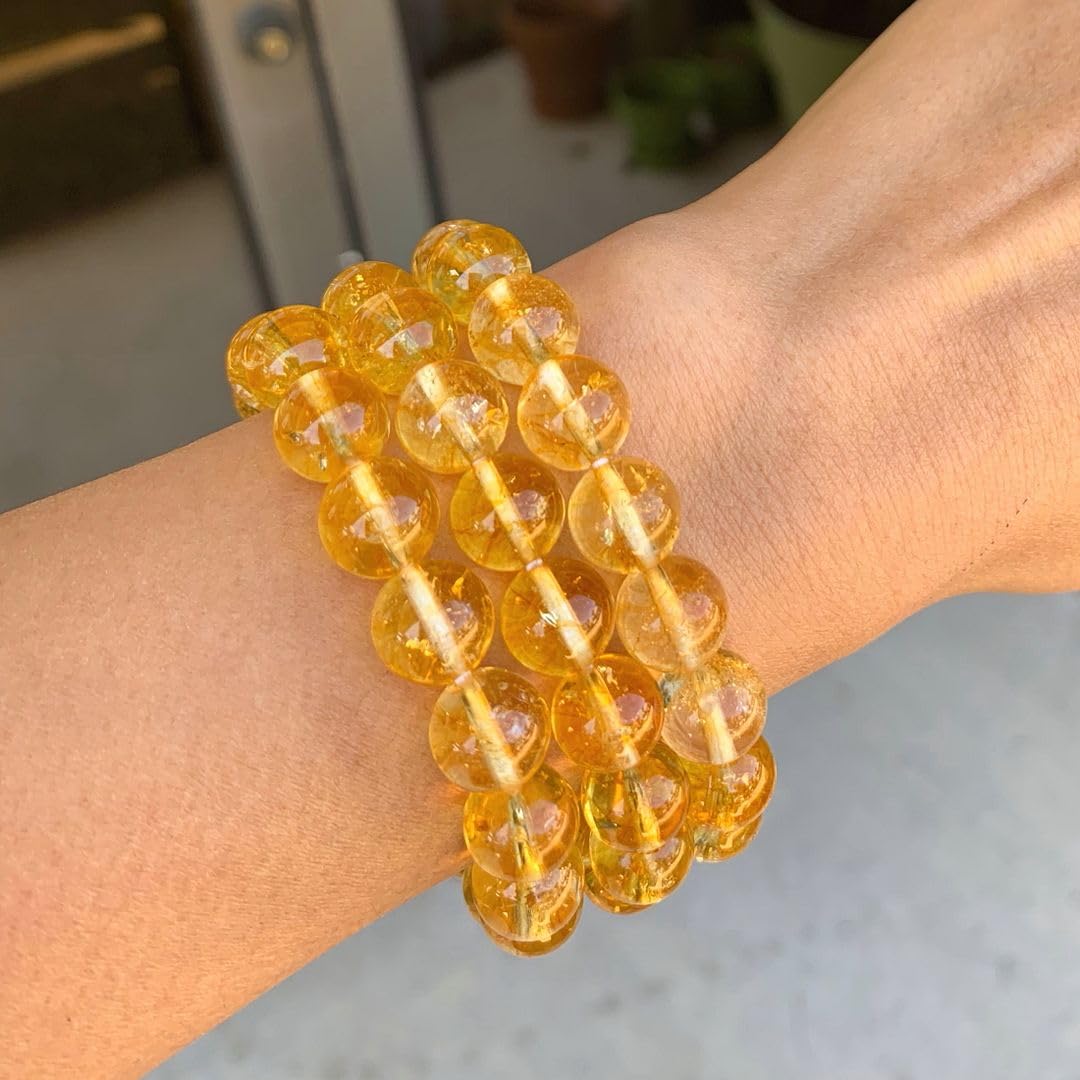 Adabele 1pc Real Natural Yellow Citrine Bracelet 7.5 inch Stretch Gemstone Beaded Bracelet Chakra Healing Crystal Stone Energy Quartz Rock GB10-B27