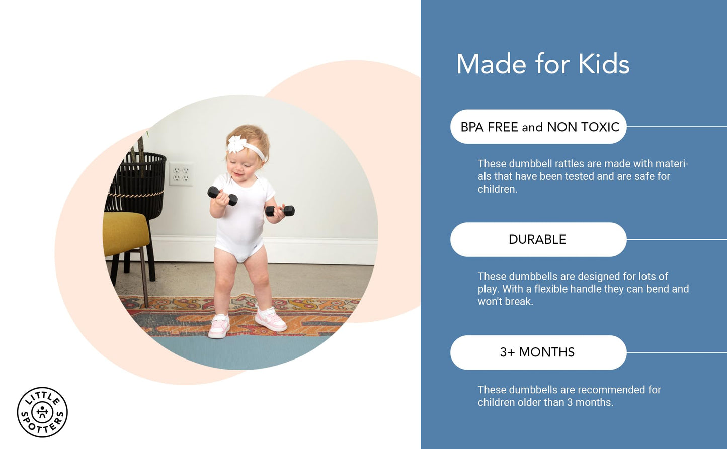 Little Spotters Dumbbell Rattles Set, 2 Pieces, Realistic Looking, Lightweight and Great Sensory Play Toy for Baby Showers and Fitness Loving Parents, 3+ Months, Black, PLA Plastic