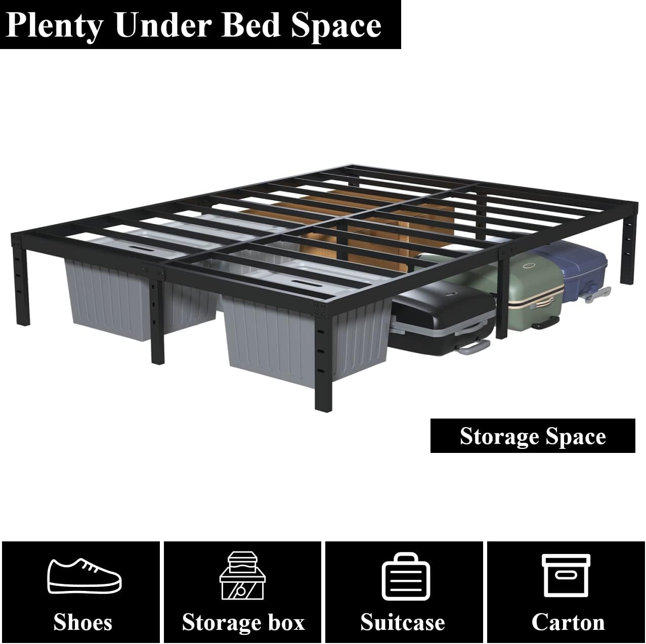 California King Metal Bed Frame, 14 Inch Heavy Duty Storage Platform Bed Frame with 2500lbs Steel Slats Support, Easy Assembly, Black