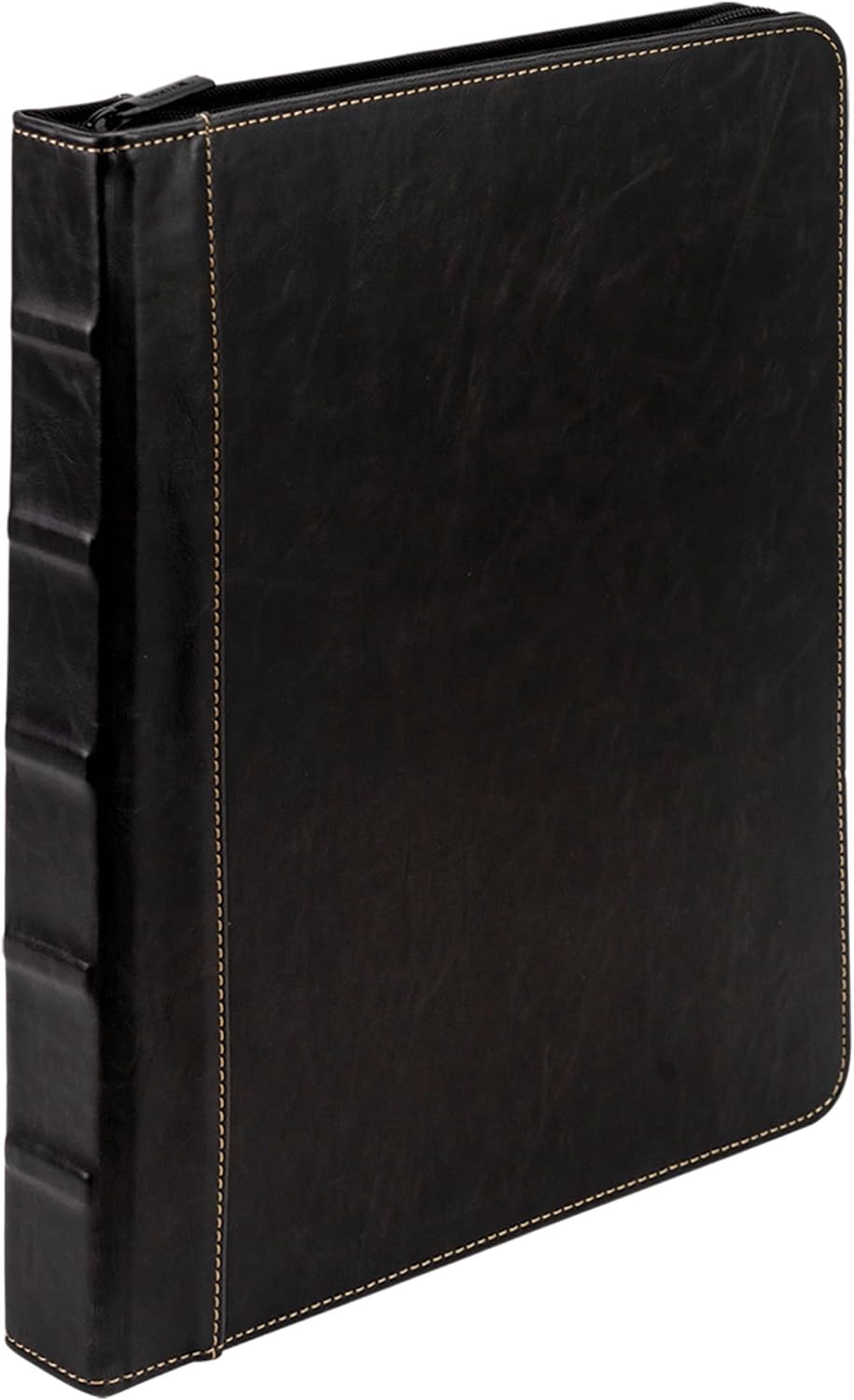 Samsill Vintage Leather Binder, Zippered, 1 Inch Round Ring, Letter Size 8.5x11 Documents, Contrast Stitching, Professional Organizer Portfolio, Planner, Black