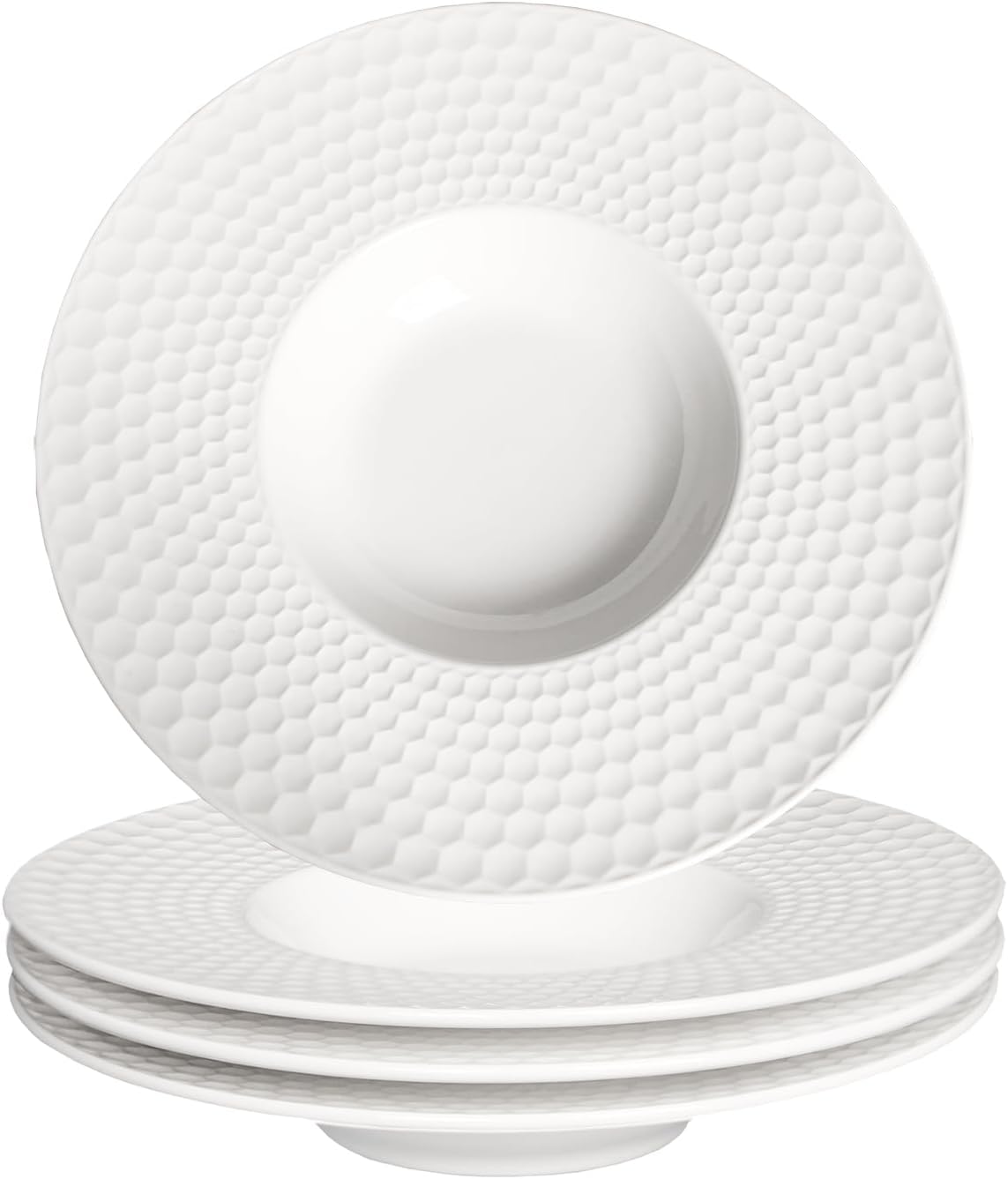 Ceramic Wide Rimmed Soup Plate, Soup Bowl 10.5 oz, Pasta Bowl Set of 4, White Shallow Bowl Plate with Rim, Best choice for high-end restaurants, hotels, and foodies,11 Inch