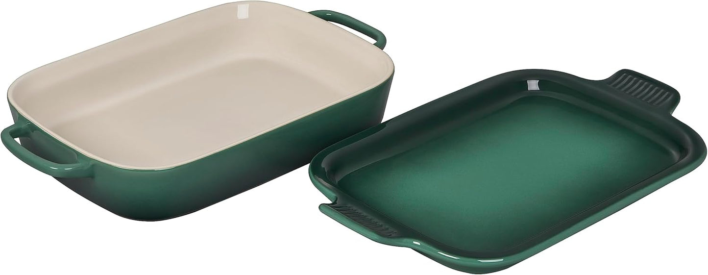 Le Creuset Stoneware Rectangular Dish with Platter Lid, 14 3/4" X 9", Artichaut