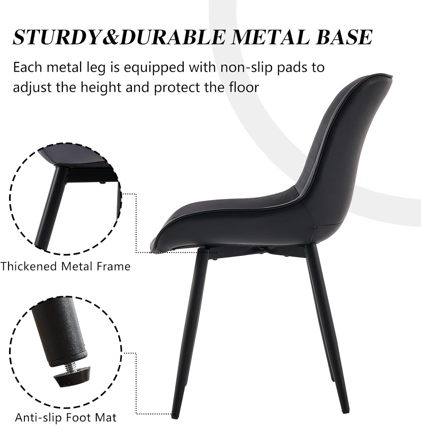 YOUNIKE Black Dining Chairs Set of 2 with High Backs Mid Century Modern Kitchen & Dining Room Chairs PU Faux Leather Upholstered Wide Seat Accent Chair Comfortable Large Padded Side Chair Metal Legs