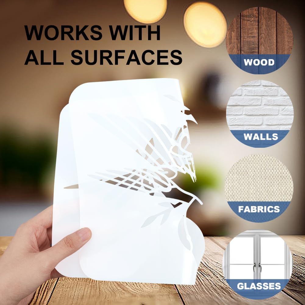 MAYJOYDIY 10 Pcs Chinese Characters Stencil Reusable Chinese Style Stencils for Painting 5.9x5.9 Inches Family Happiness Drawing Templates with Paint Brush for Shirt Wall Cards Home Decoration