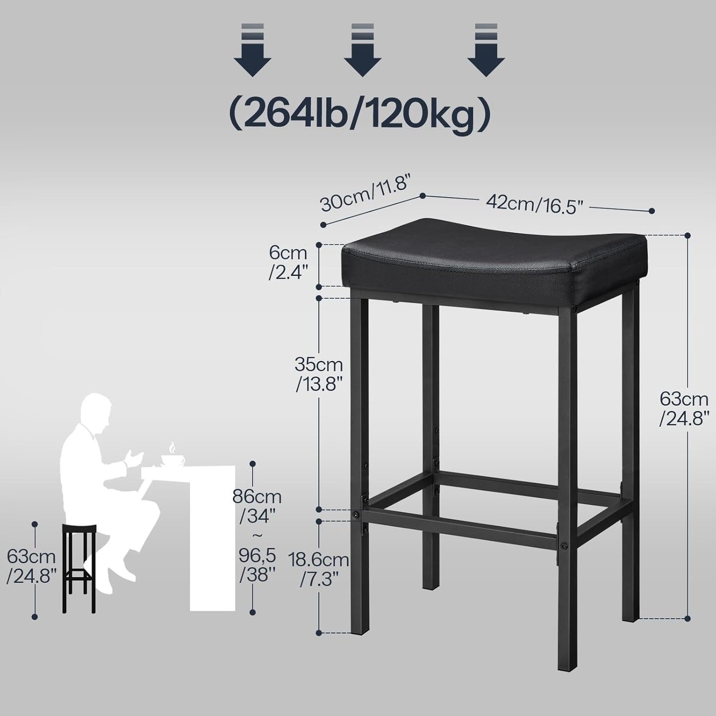 HOOBRO Bar Stools,Set of 4 Bar Chairs, Counter Height Stools, Saddle Barstools, Set of 4 Kitchen Stools, 24.8 Inches Barstools, 2.4" Thick Upholstery, for Kitchen, Dining Room, Black BB10BYP401