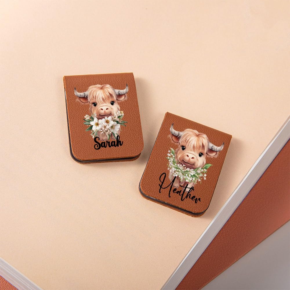 CALLIE Personalized Magnetic Bookmark Clip – Custom Name Reading Gifts for Book Lovers, Birthday Teacher's Day Christmas for Bookworm Gifts (Highland Cow Birth Flower)