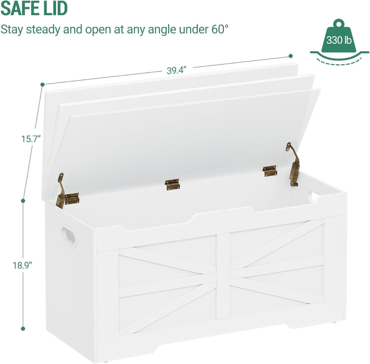 39.4" Storage Chest, Extra Large Storage Trunk with 2 Safety Hinges, Wooden Box Bench, Lift-Top Organizer Chest, Shoe Bench for Entryway, Bedroom, Living Room, White SB03403X