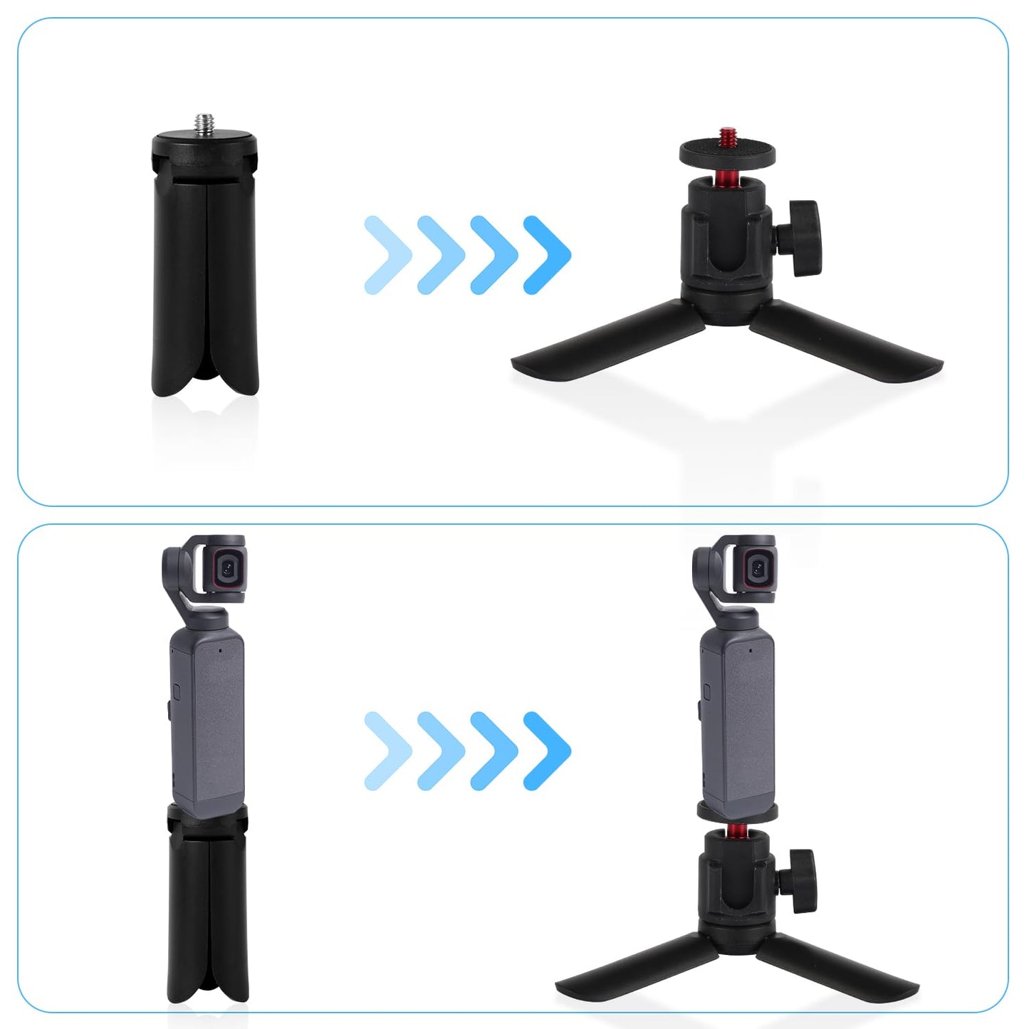 Mini Tripod For Dji Osmo Pocket 3 & 2, Portable Stand Black Mount Compatible With Osmo Pocket 3 & 2