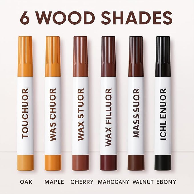 Wood Scratch Repair Kit Markers - 13 Piece Set – Furniture Touch Up Markers and Wax Sticks with Sharpener – for Wood Floor, Table, Cabinet, and Furniture Repair – 6 Colors
