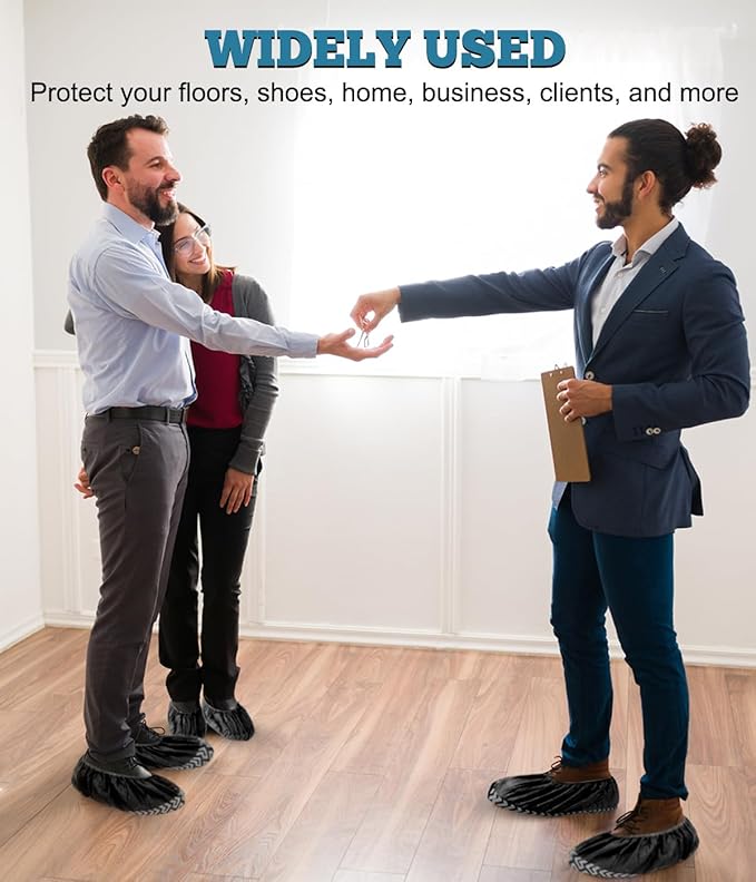 X-Large 50 Pack Breathable Shoe Covers Disposable for Indoors - Reusable Non-Slip Black Non-Woven Fabric Shoe Booties disposable, Fits Up to Men’s Size 13, Doubles as Travel Shoe Bags