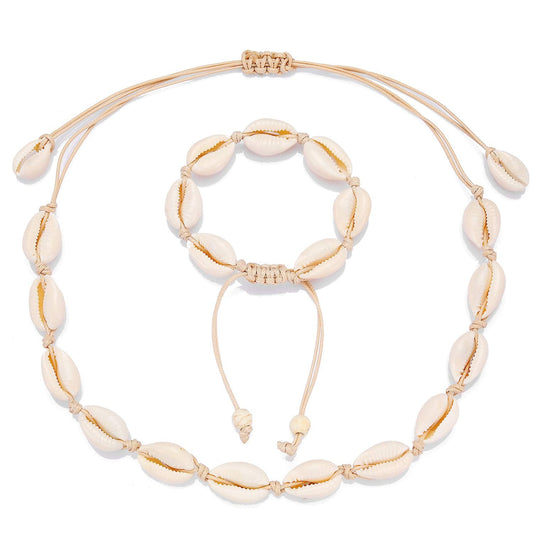 Starain 2Pcs Shell Necklace Anklet for Women Handmade Adjustable Puka Beach Shell Necklace Set