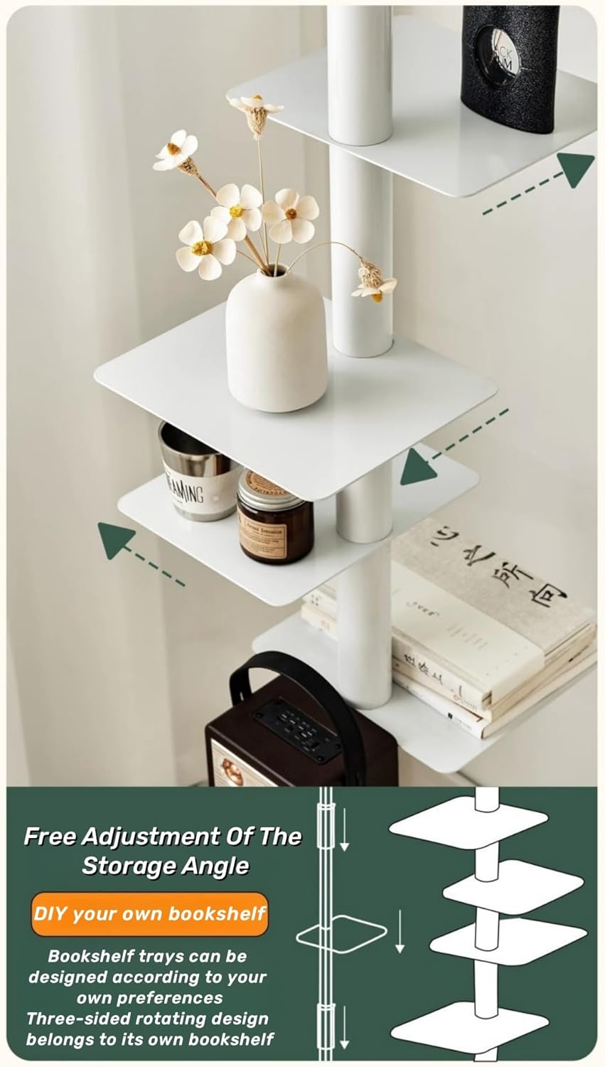 9-Tier Spine Bookshelf Metal Bookcase 5 Colors Vertical Bookshelf Tower Rotating Tall Narrow Bookshelf Ladder Book Rack Indoor (Black)