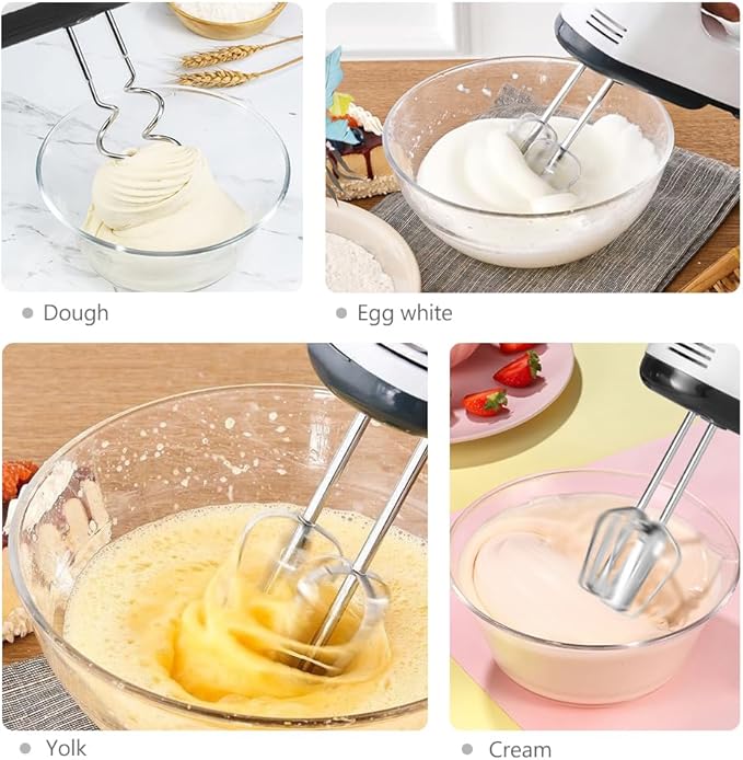 7-Speed Electric Hand Mixer with 5 Stainless Steel Accessories, Eject Button Handheld Whisk Food Beaters for Blending or Cooking, Dishwasher Safe, Off-white