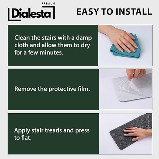 Stair Treads for Wooden Steps Indoor, Includes 15 Non-Slip Carpet Mat 8x30in with 5 Motion Sensor Lamps, Peel & Stick Carpet Stair Treads,Safety Stair Rugs for Kids, Elderly and Pets (Dark Gray)