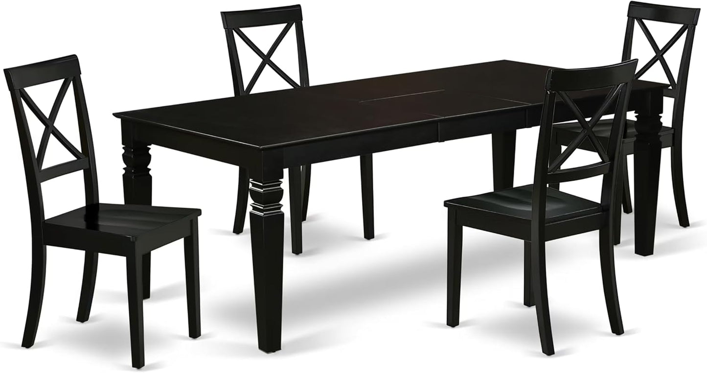 East West Furniture LGBO5-BLK-W 5 Piece Kitchen Table & Chairs Set Includes a Rectangle Dining Room Table with Butterfly Leaf and 4 Dining Chairs, 42x84 Inch, Black