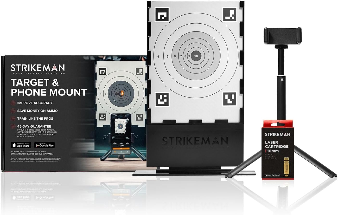 Strikeman 10mm Dry-Fire Laser Training System - Great for Target Shooting Practice with Pistols - Kit Includes Access to Updated App (No Subscription Needed), Cartridge, Target & Phone Holder