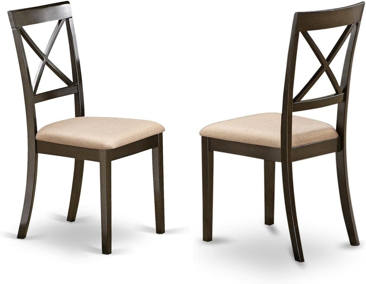 East West Furniture HLBO5-CAP-C 5 Piece Dining Room Furniture Set Includes a Round Dining Table with Pedestal and 4 Linen Fabric Upholstered Chairs, 42x42 Inch, Cappuccino