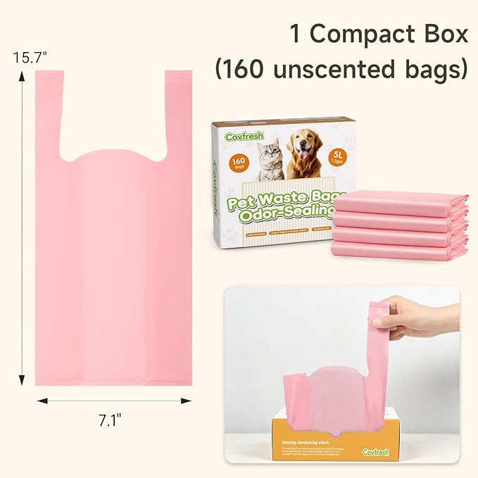 Odor-Sealing Dog Poop Bags with Handles 160 Count Pet Waste Bags, Large Capacity & Unscented Poop Bags for Dogs or Cat Litter, Conceals Smell & Mess (White)