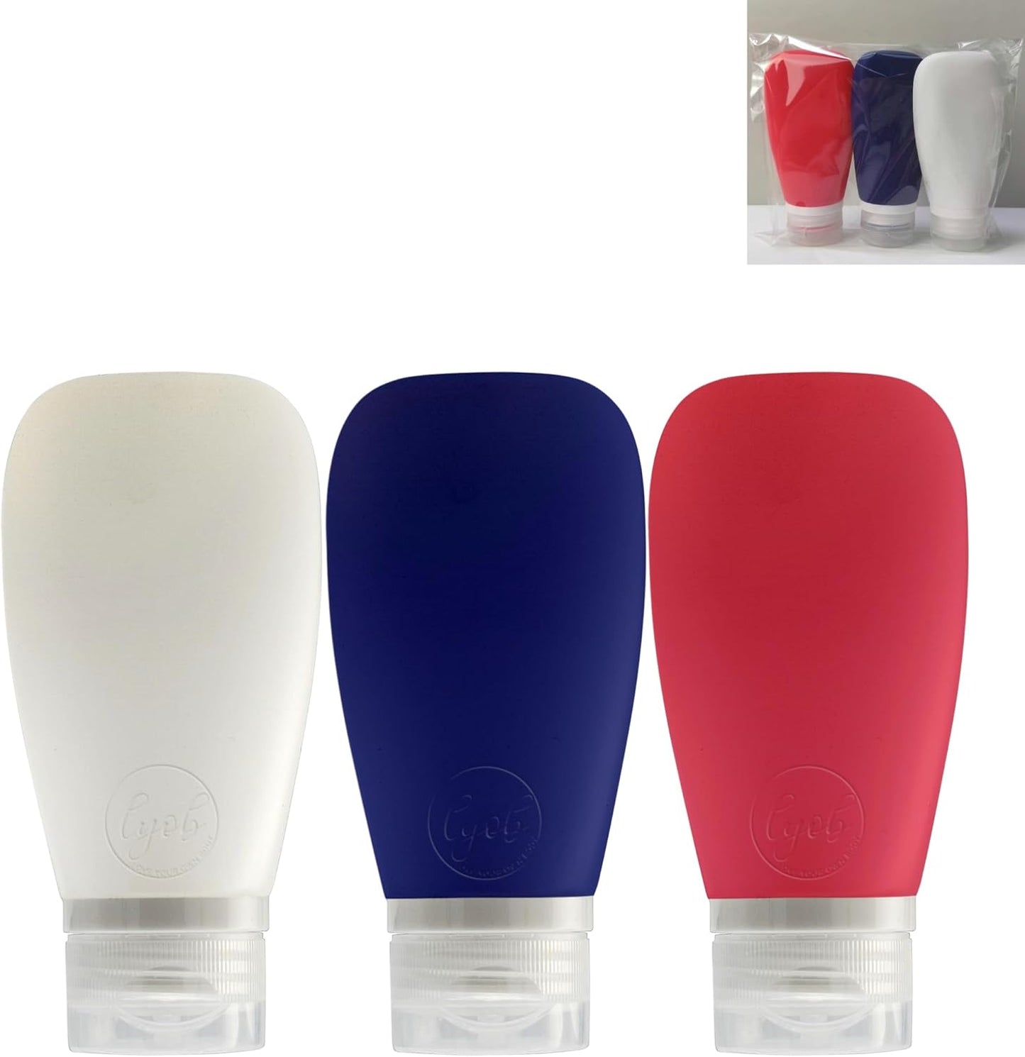 Travel Bottles for Toiletries, TSA Approved 3 oz Leak Proof Silicone Soft Refillable Squeeze Travel Size Containers BPA Free for Air Travel, Shampoo, Conditioner, Oils, Patriotic (Red-White-Blue)