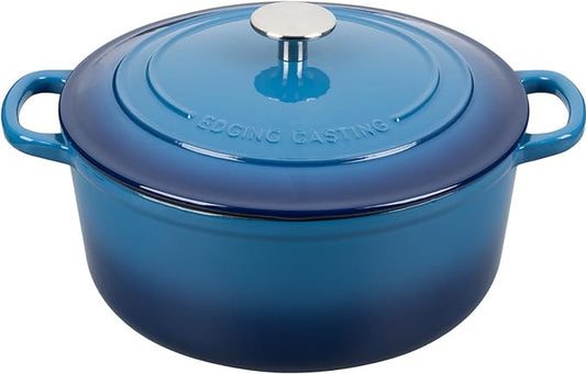Enameled Cast Iron Dutch Oven Pot with Lid, 7 Quart, Round Dutch Ovens for Bread Baking, Bread Oven, Oven Safe up to 500°F, Lake Blue