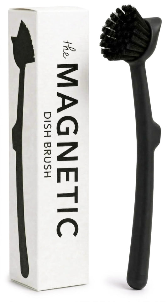 Earth & Mango Magnetic Dish Brush & Scraper, Snaps to Sink, Non-Scratch, Dishwasher Safe, Dish Scrubber – Onyx Black