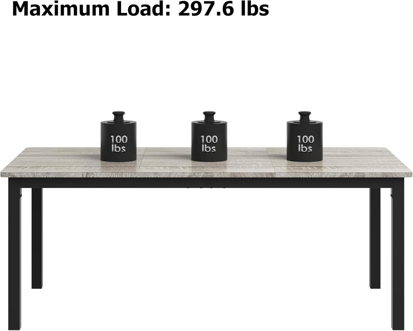 GarveeHome 70.8in Industrial Dining Table for 6, Wooden Long Dinner Table with Mortise Tenon Design, Kitchen Table with Sturdy Metal Legs, for Dining Room Home Office Living Room, Grey