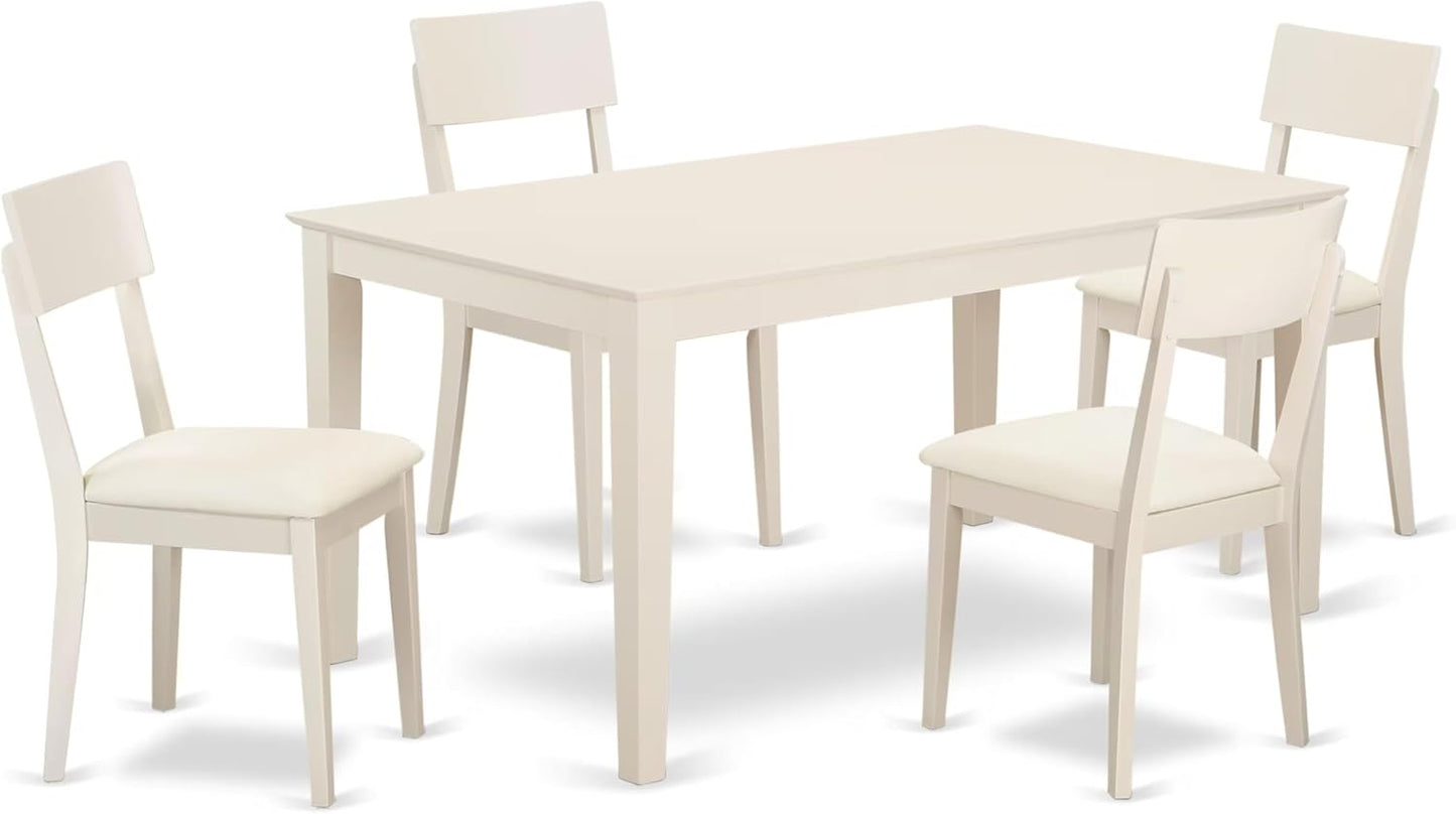 East West Furniture CAAD5-LWH-LC 5 Piece Dining Room Table Set Includes a Rectangle Kitchen Table and 4 Faux Leather Upholstered Dining Chairs, 36x60 Inch, Linen White