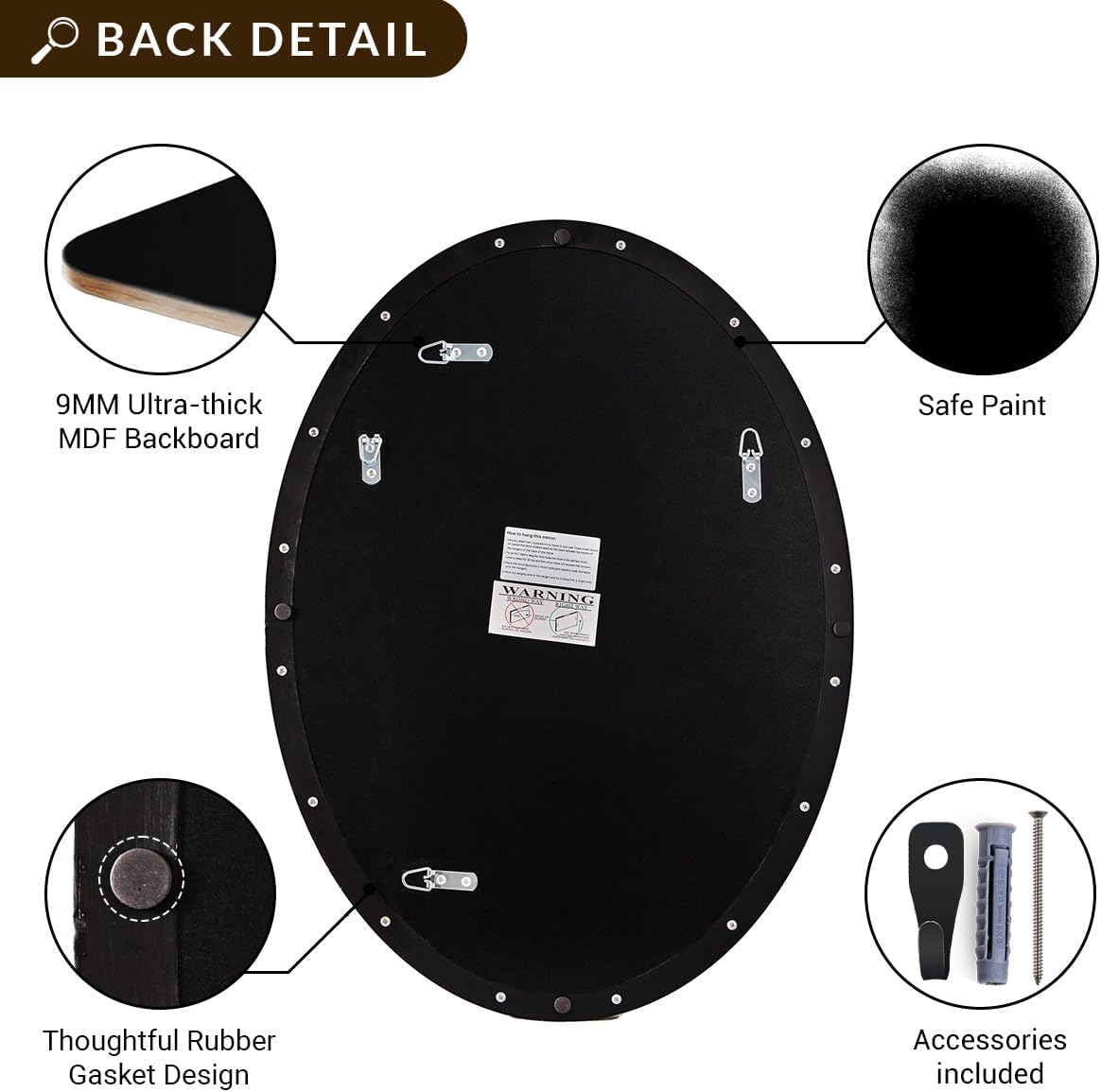 ANDY STAR Black Oval Mirror, 24x32'' Matte Black Metal Framed Oval Wall Mirror, Modern Black Vanity Mirror in Stainless Steel Frame, Wall Mount Horizontal or Vertical