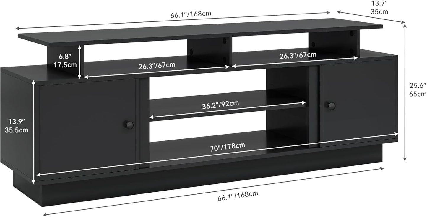 YITAHOME Modern TV Stand with LED Lights for up to 80 Inch TVs, Entertainment Center with Storage Cabinets & Movable Partition for Living Room (Black)