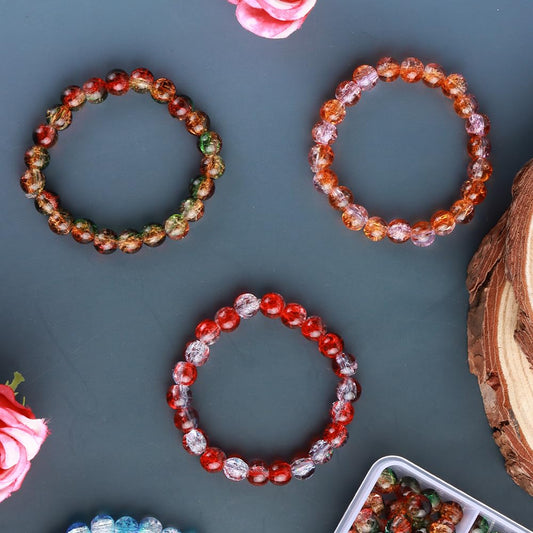 C MY 600pcs 8mm Crackle Glass Beads for Bracelet Jewelry Making Kit with 1 Roll Crystal Elastic Cord, 12 Colors Crystal Glass Beads for DIY Craft Friendship Ankle Necklace Earring Jewelry Making