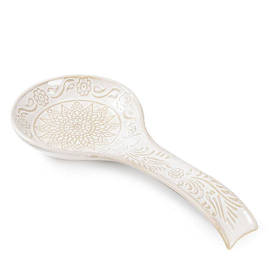 Ceramic Spoon Rest, 9 Inches Large Spoon Holder for Kitchen Counter, Kitchen Accessories, Dishwasher Safe, White