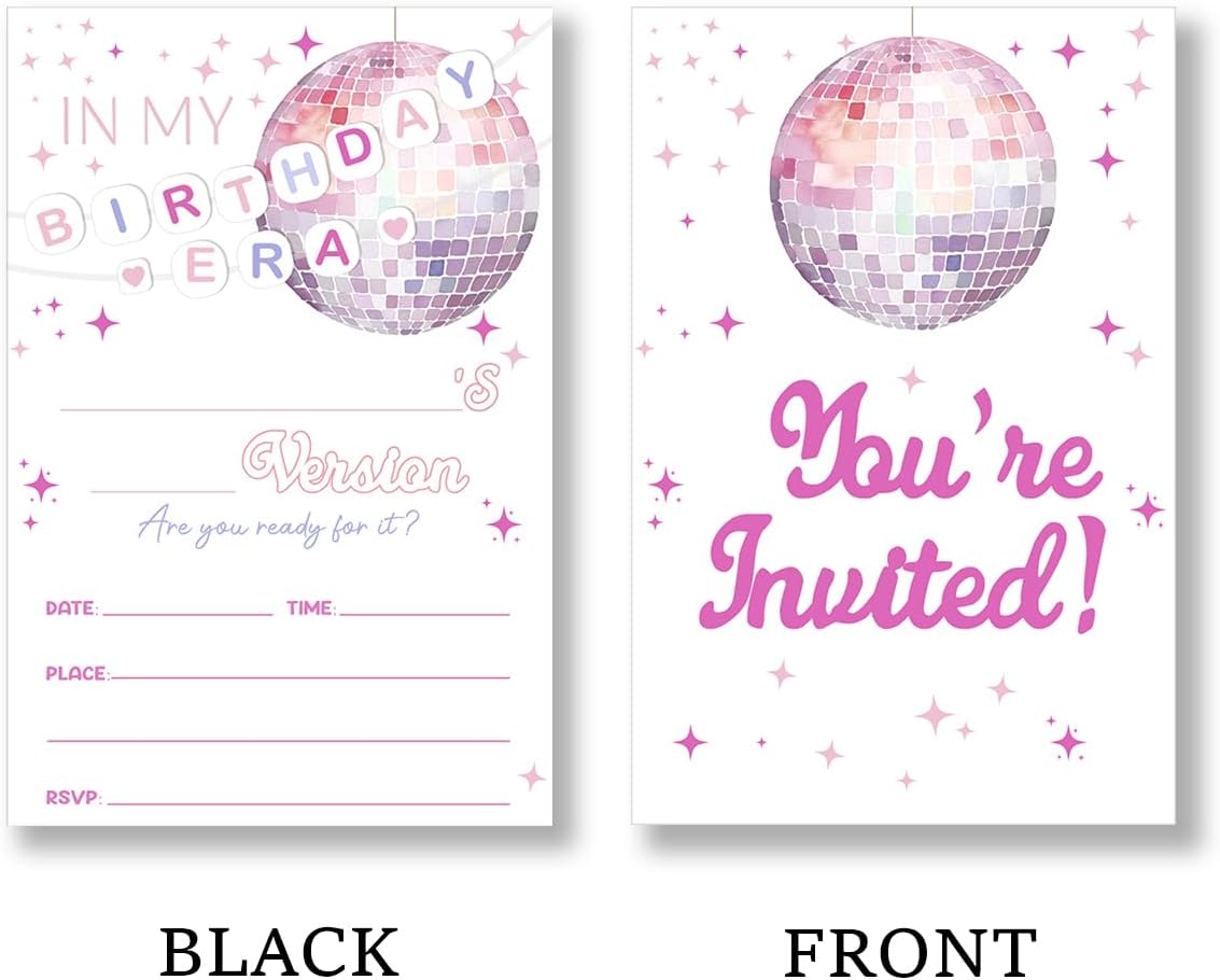 Girl Birthday Party Invitations Supplies with Envelopes Set of 20 In My Birthday Era Party Invites Fill in Blank, Double Sided