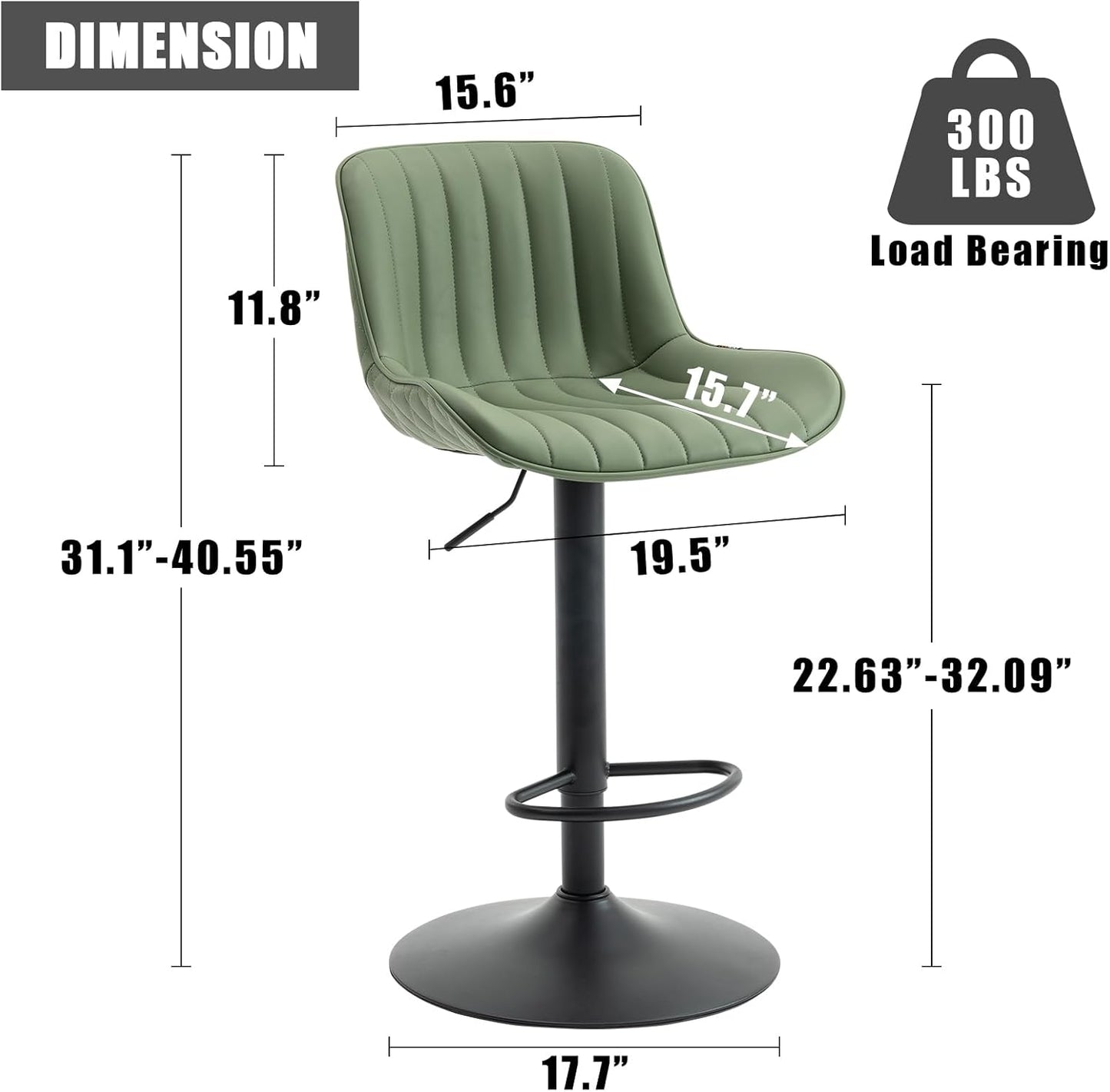 YOUNIKE Bar Stools Set of 2 Counter Height Barstools with Backs Swivel Faux Leather Kitchen Island Bar Chair Modern Adjustable Breakfast taburetes de bar Padded sillas para barra de cocina Olive Green