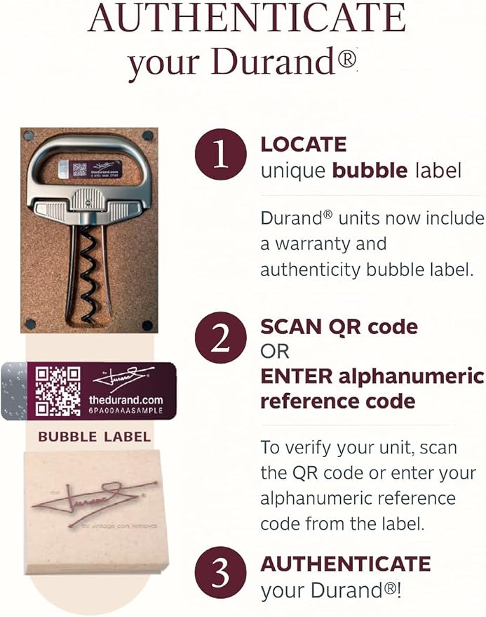 The Durand® two part device to successfully remove older and fragile wine corks whole and intact.