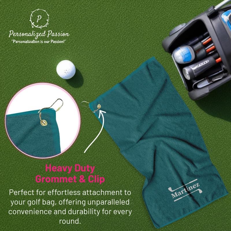 Personalized Passion Golf Towels with Corner Grommet - 16"x26" Customized Velour Cotton Golf Bag Towels with Name - Super Soft and Highly Absorbent - Quickly Remove Dirt and Sweat - Navy