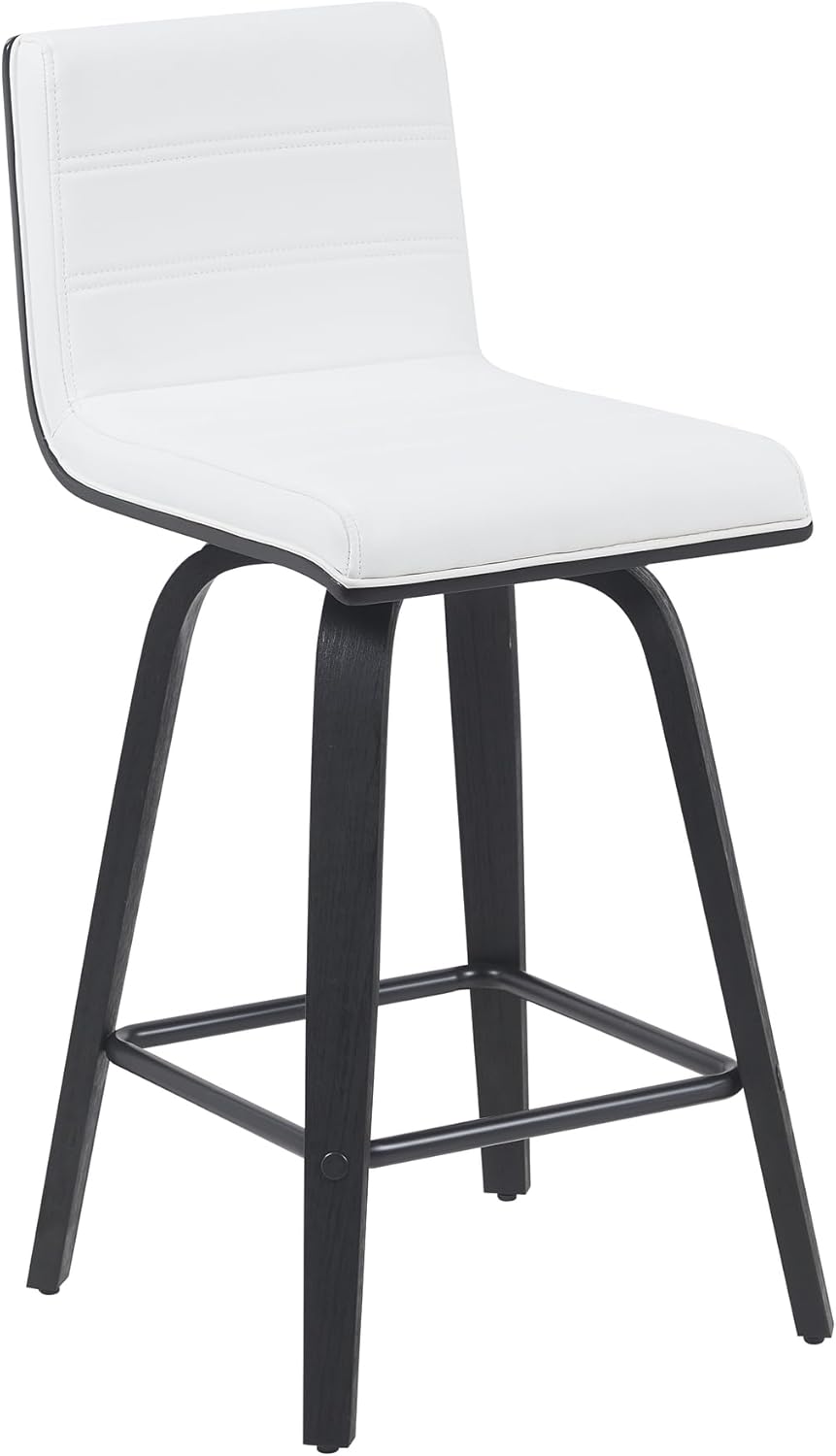 Armen Living Vienna Modern Swivel 26" Counter Height Barstool with White Faux Leather and Black Wood Finish