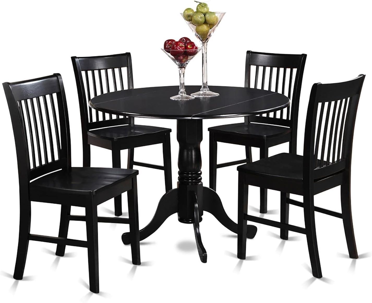 East West Furniture DLNO5-BLK-W 5 Piece Dinette Set for 4 Includes a Round Dining Room Table with Dropleaf and 4 Kitchen Dining Chairs, 42x42 Inch, Black